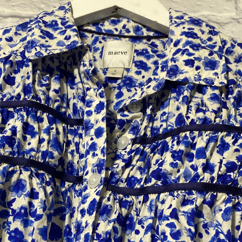 Maeve Blue Floral Button Down Shirt - Picture 3 of 8